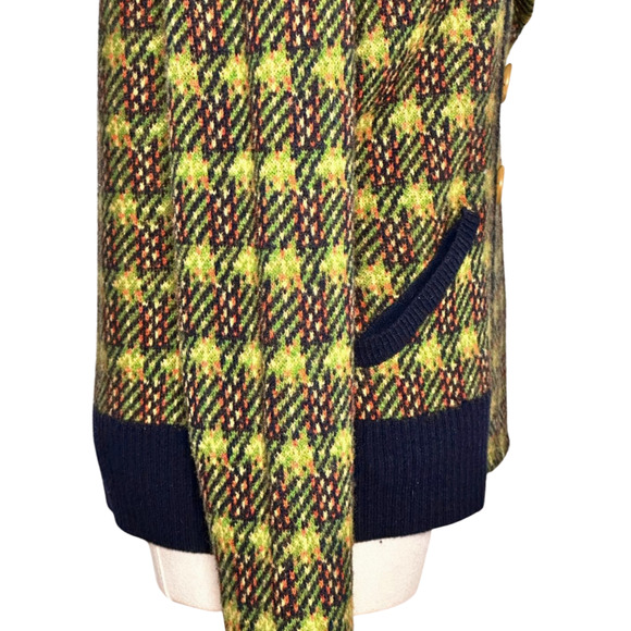 Sparrow Navy Blue Green Plaid 100% Wool Double Breasted Cardigan Blazer Medium - Picture 4 of 11